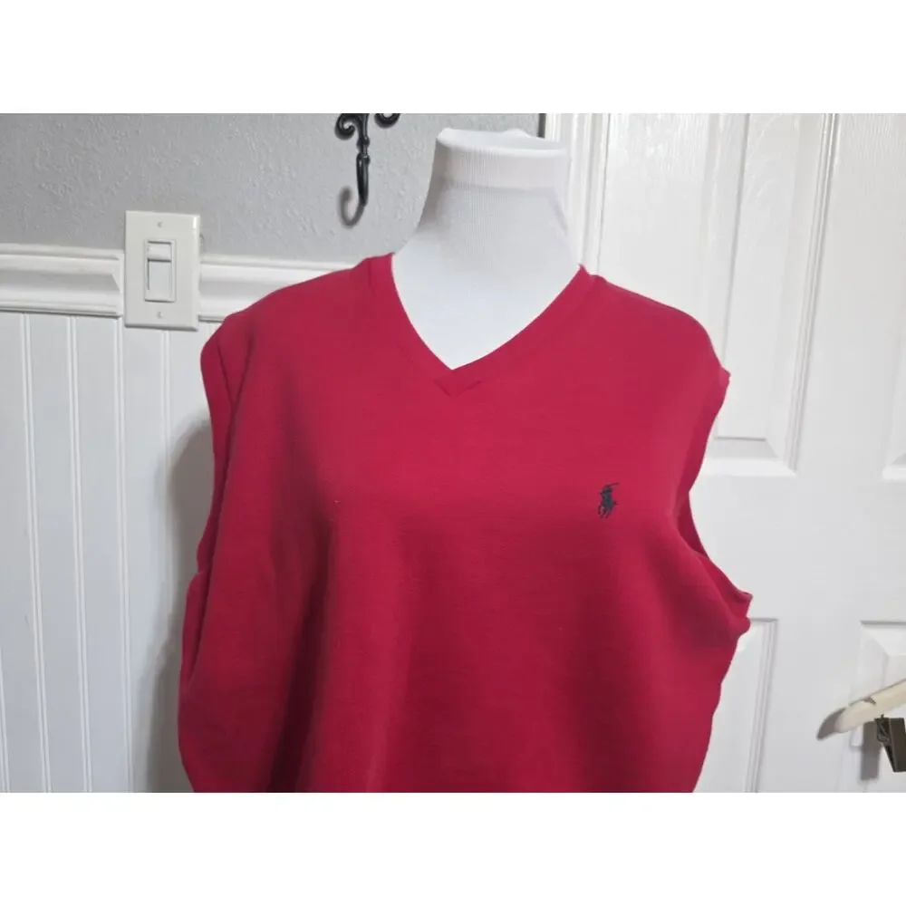 Polo Golf by Ralph Lauren Sweater Vest, 86% Cotton Knit Mens Med Red